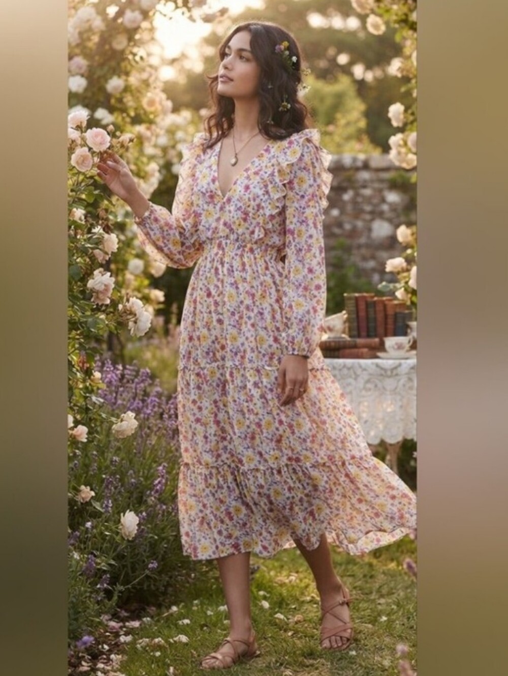 Floral Long Sleeve Dress - Multicolor